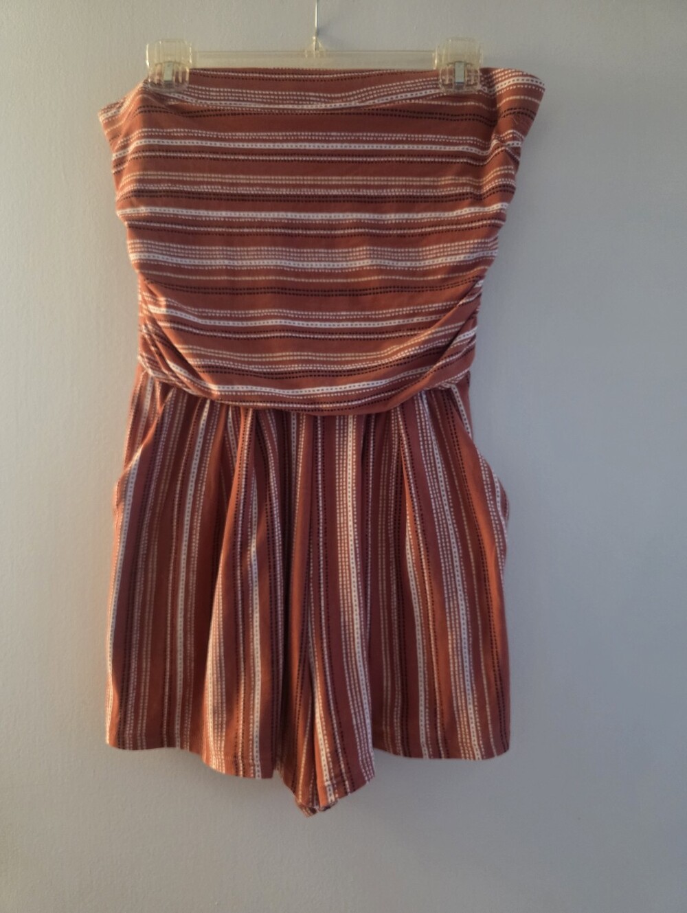 Derek Heart Rust-Striped Strapless Romper